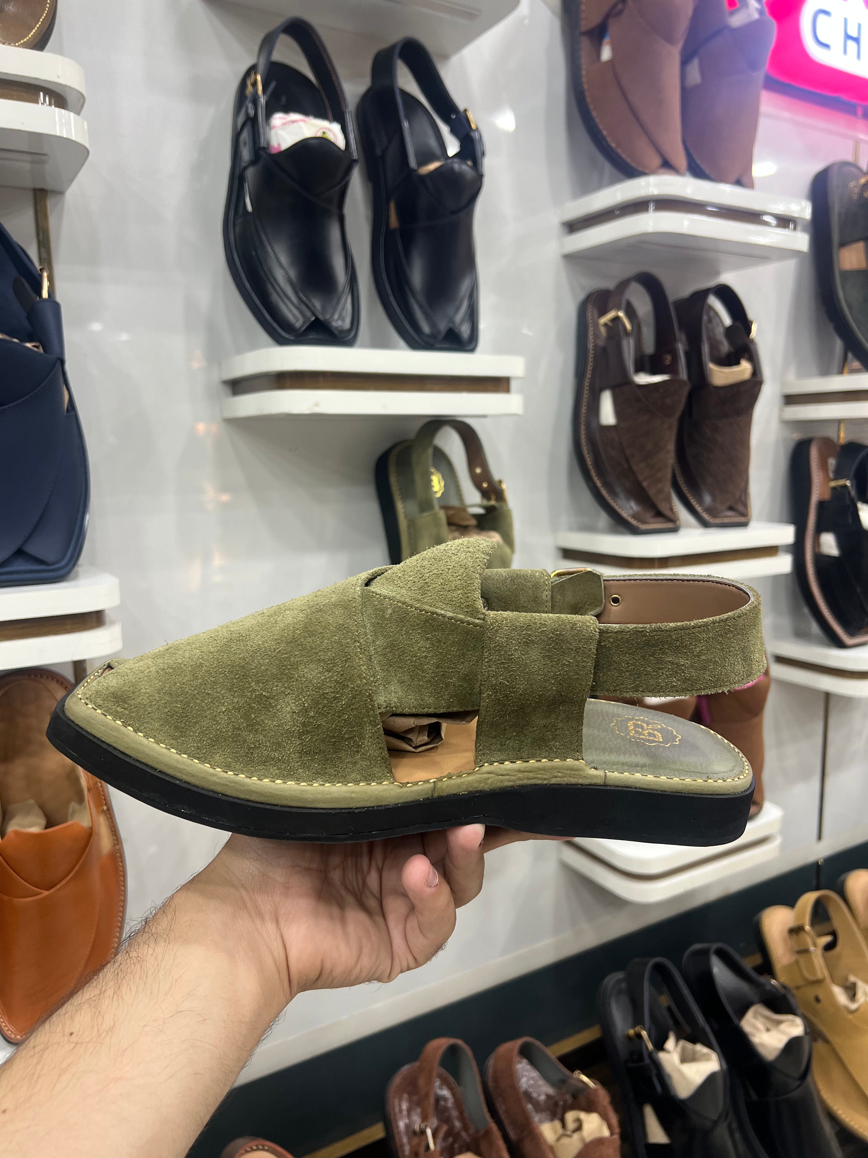 Peshawari chappal Suede Green  - CP-117