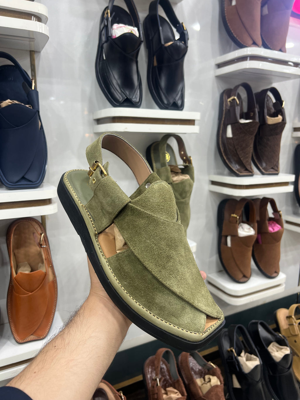 Peshawari chappal Suede Green  - CP-117