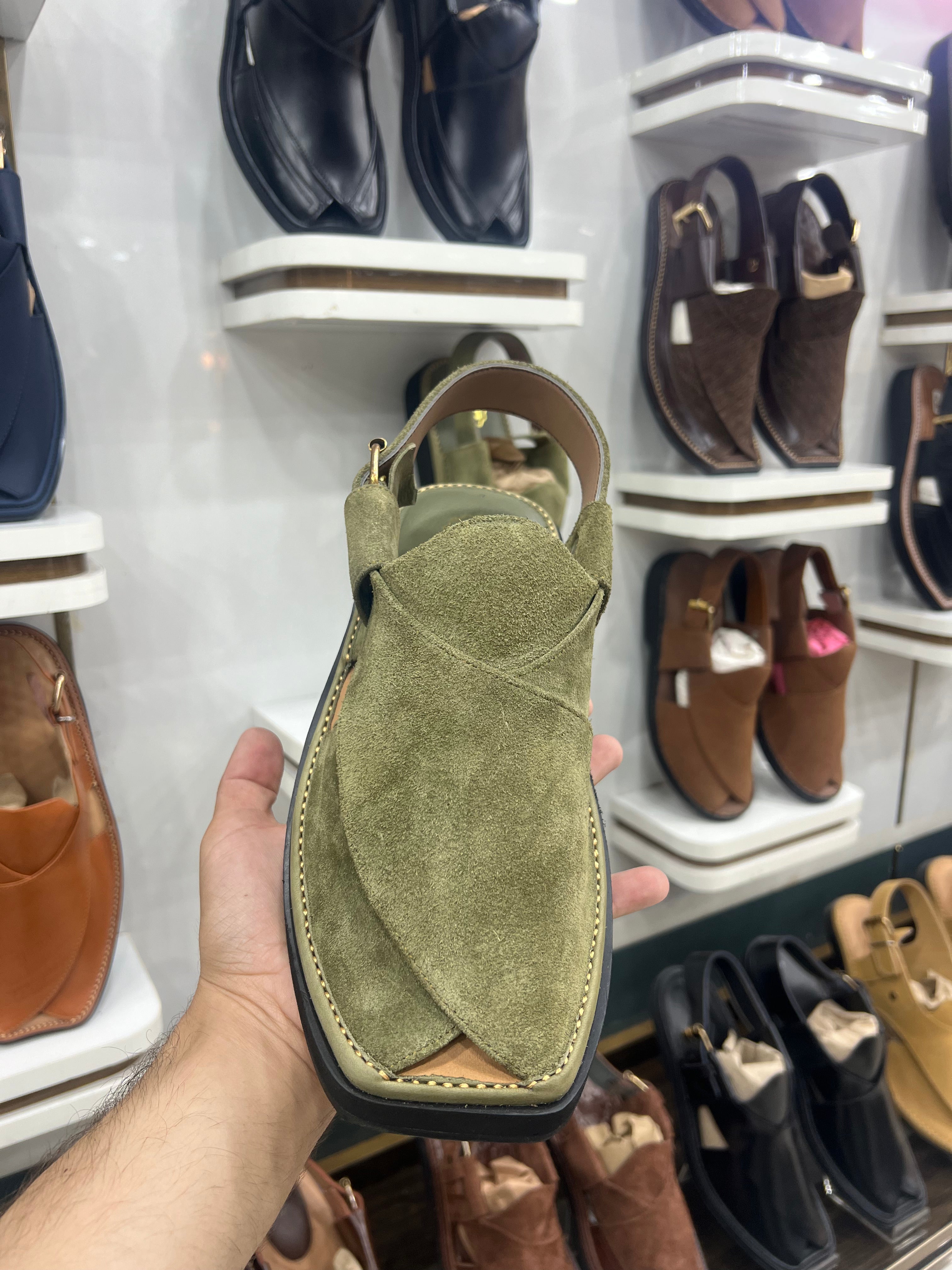 Peshawari chappal Suede Green  - CP-117