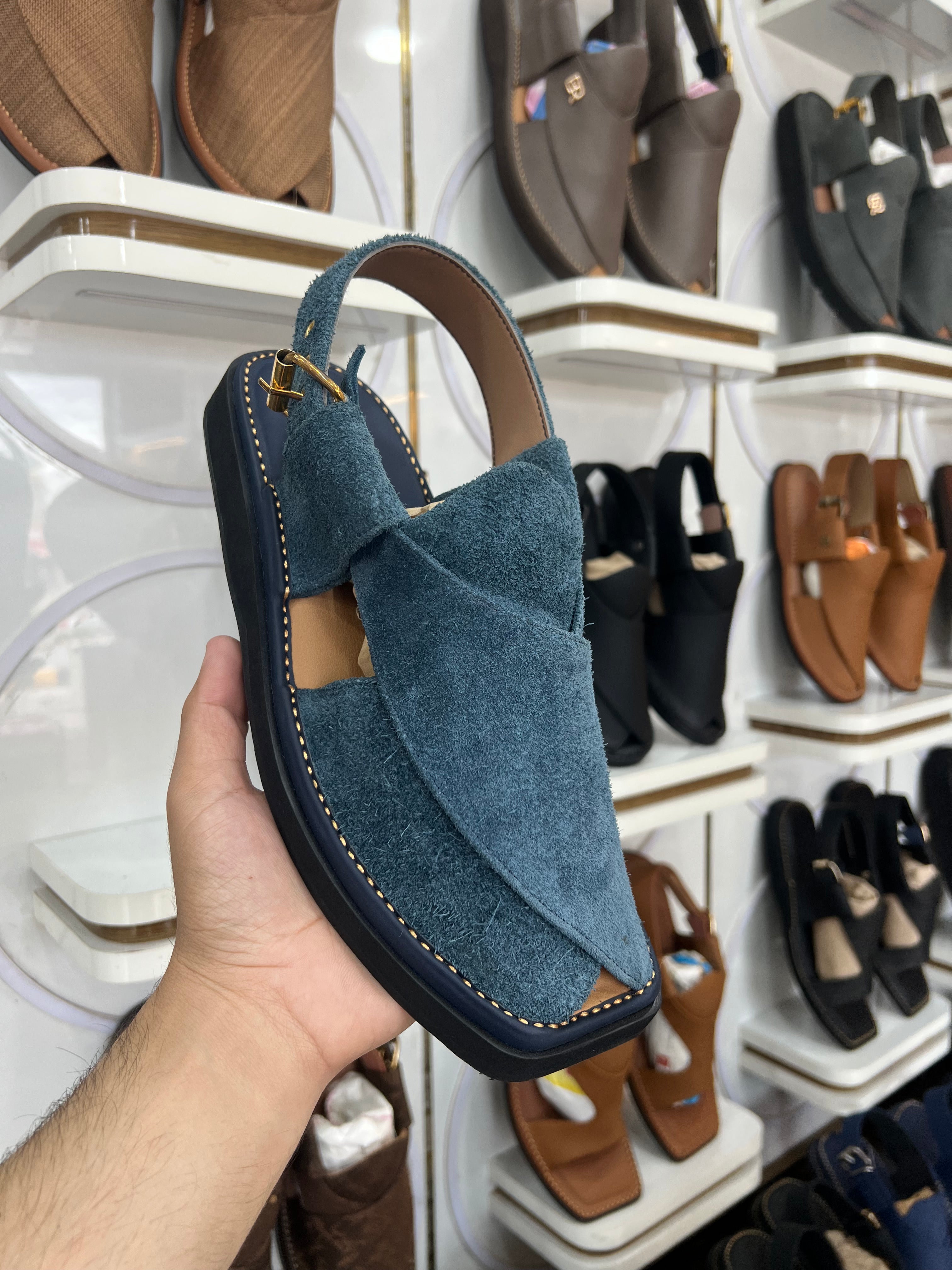 Peshawari chappal Suede Navy Blue  - CP-103