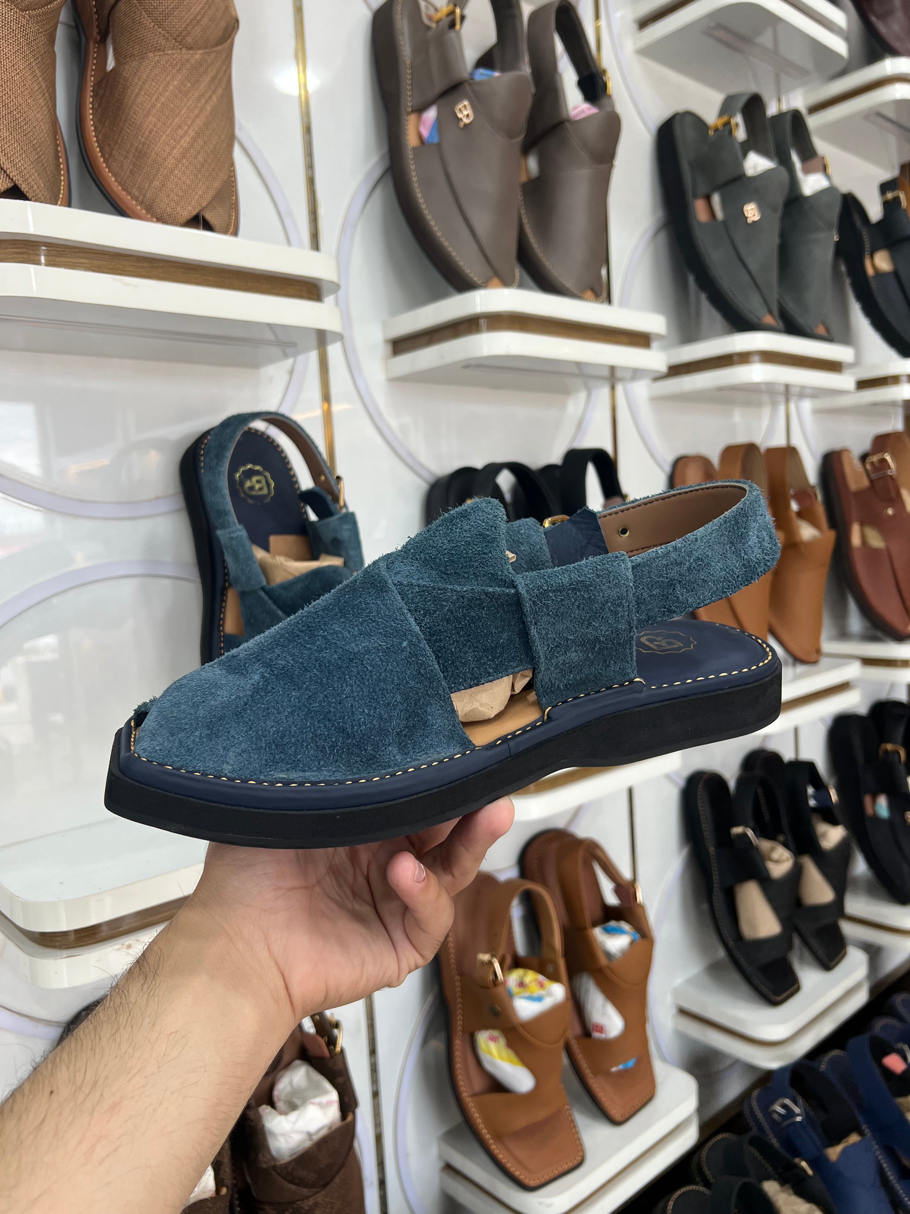 Peshawari chappal Suede Navy Blue  - CP-103