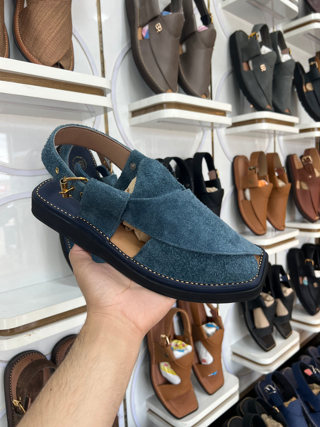 Peshawari chappal Suede Navy Blue  - CP-103